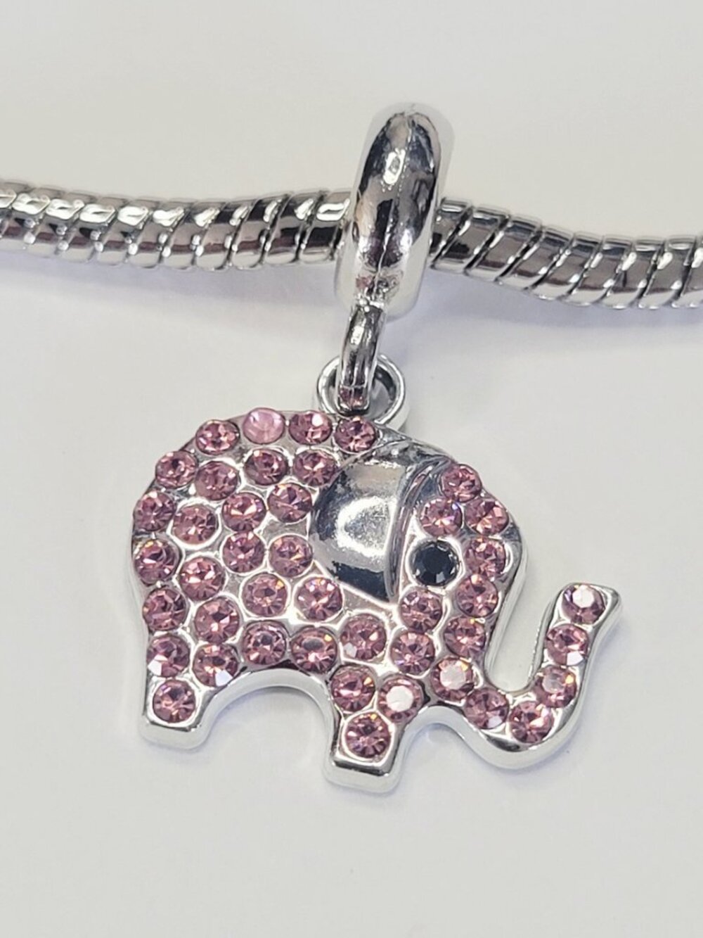NWT For Pandora Charm Bracelets Silver And Pink Rhinestone Elephant Dangle Charm